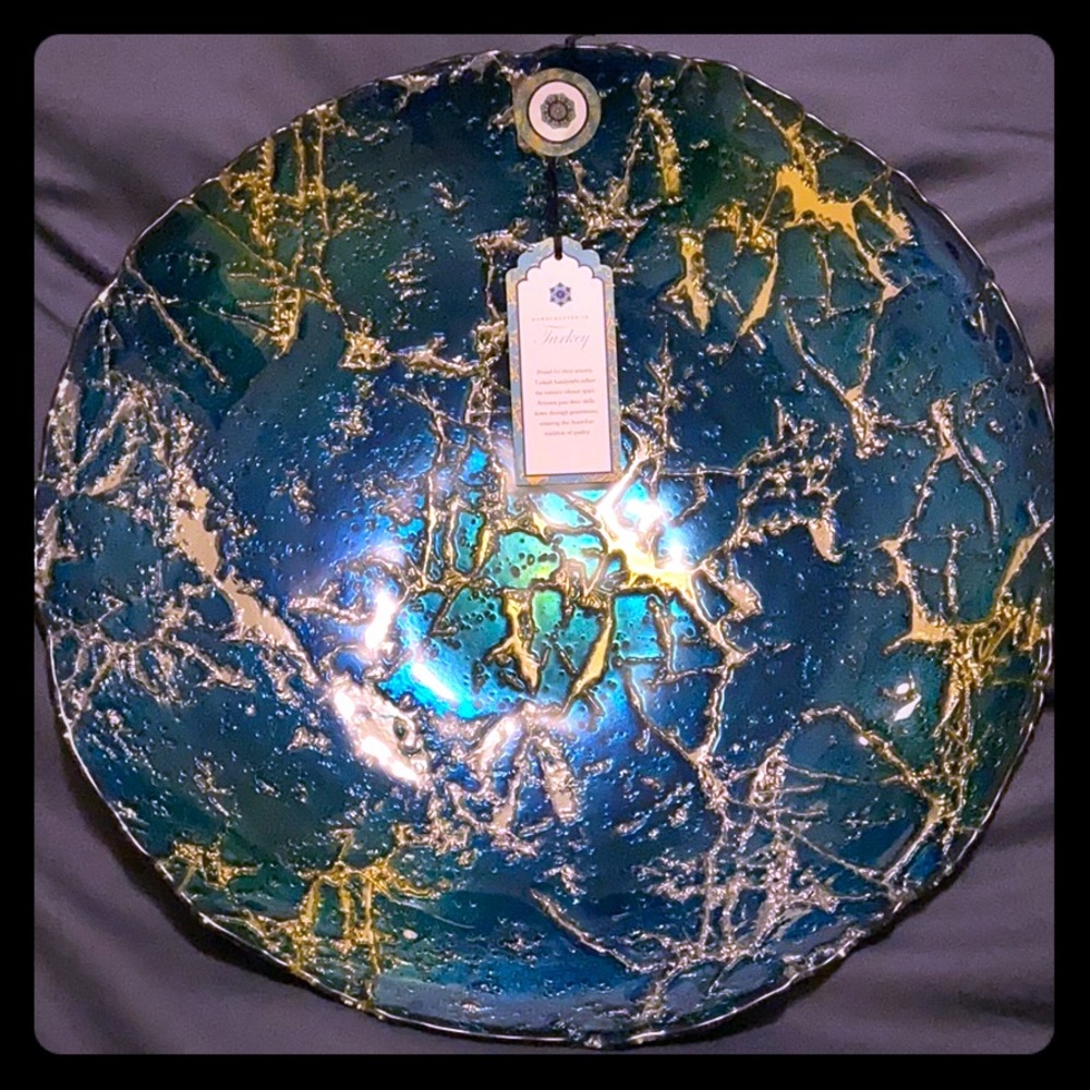 Large Beautiful Glass (Silver Coated) Turkish Bowl